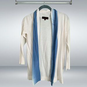 Great Plains London White Cardigan with Fading Blue Shawl Collar